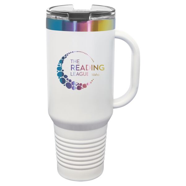 TRL Engraved Logo_ 40 oz Stainless Steel Polar Camel White/Prism Travel Mug with Handle, Straw Included Thumbnail